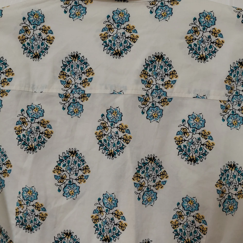 J. Crew White Button-Down with Blue and Yellow Floral Medallions - Picture 6 of 7